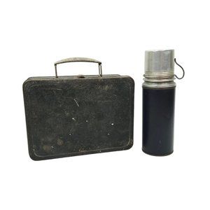 Thermos Metal Lunch Box Vintage Vacuum Bottle Cork Stopper Handle Cup USA Made